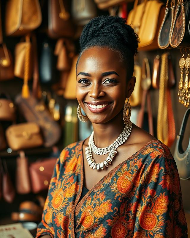 Nigerian accessories seller in her shop