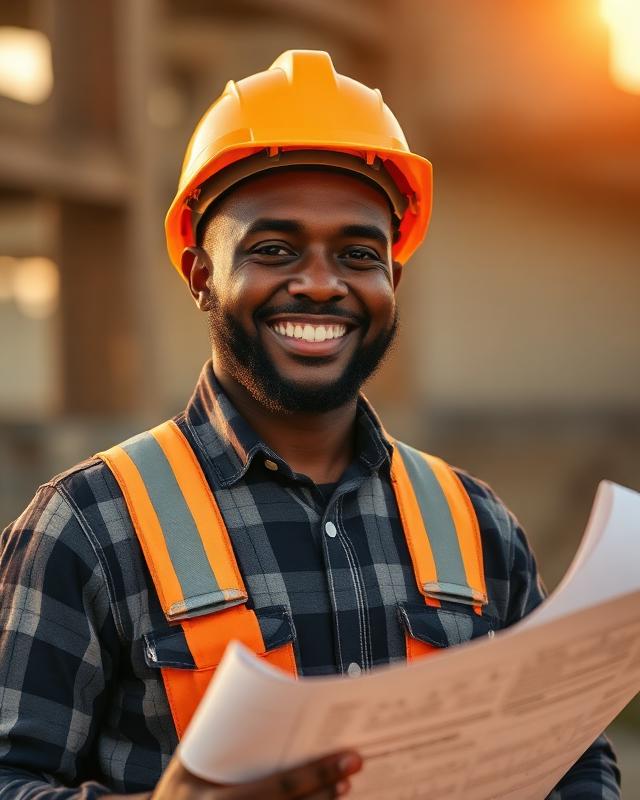 Nigerian contractor holding building plans