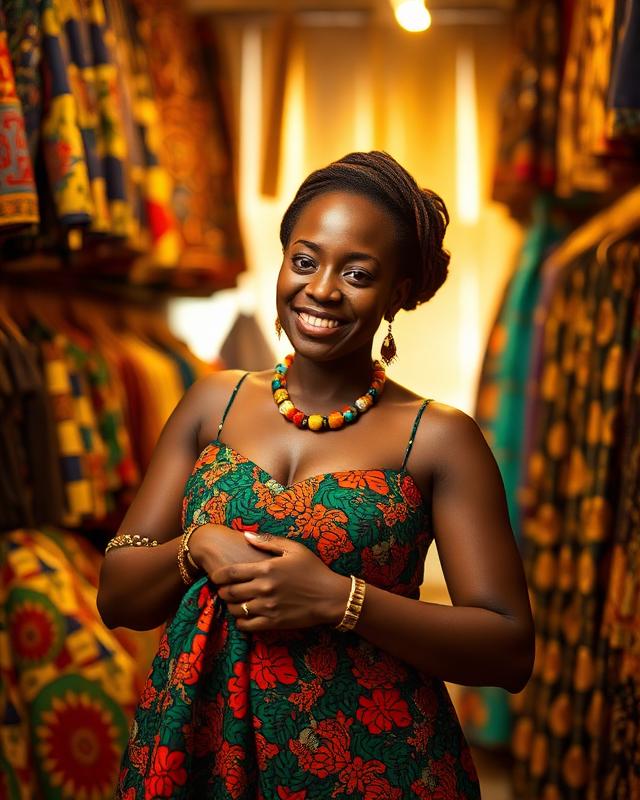 Nigerian fashion designer in an ankara boutique