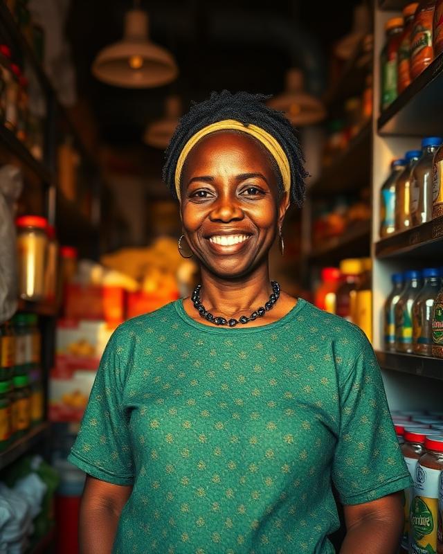 Nigerian shop owner in her provisions store